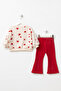 Girl's Top and Bottom Set with Spanish Flare and Heart Print, Tulle Detail - 3