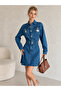 Blue Long Sleeve Ripped Detailed Denim Jeans Dress - 2