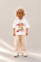 Unisex Children's Checkered Patterned Cotton Woven Fabric Summer Trousers + T-Shirt Set