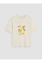 Two Mt Shop Quality Xside Beige Combed Cotton Printed Oversize Short Sleeve Women's T-Shirt - 5