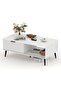 - Coffee Table with Storage, Wooden Coffee Table with Sliding Door and Solid Wood Legs, 2-Tier Cocktail Table, Mid-Century Modern Coffee Table for