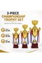 3-Piece Gold Trophy Cup Set with Medal Holder & Ribbons – 33 cm, 39 cm & 43 cm – Championship Award Trophies for Sports, Schools & Corporate Events - 2