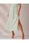 Premium Series High Collar Pleated Belted Midi Dress - with Slit Detail - 5