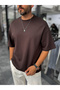 Brown Two-Thread Basic Oversize T-Shirt Es-71-149
