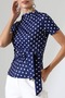 Women's Micro Digital Polka Dot Blouse with Tie Detail - 5