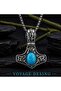 Turquoise Stone Detailed Viking Mythological Stainless Steel Mjolnir Thor Hammer Pendant
