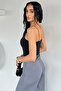 Black Women's Rubber Strap Stoned Crop Top Blouse - 4