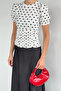 White Women's Front Gathered Polka Dot Blouse - 3