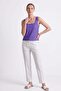 Alya Purple Perforated Genuine Leather Sleeveless Blouse - 5