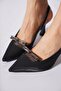 Dodelas Front Bow Stoned Back Open Women's Heeled Evening Dress Shoes Black Satin - 5