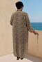 1743 Large Size Mixed Patterned Pareo with Elastic Sleeves - Leaf Pattern Cream - 4
