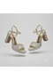 (Park Moda) Single Band Platform (1 cm) Women's High Heels (8 cm) Shoes Gold - 2