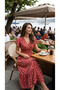 Women Short Sleeve Double Breasted Lapel Elastic Waist Floral Print Dress - 7