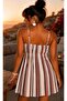 Women's Ecru Color Striped Front Gathered Mini Dress Be398 - 2