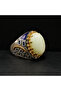 925 Sterling Silver Energy Stone Ring 14.5g Oval Green Stone with Gold-Tone & Blue Accents - 3
