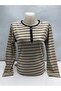 Women's Crew Neck Striped Colorful Button Detailed Long Sleeve Casual Combed Cotton Blouse