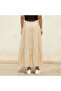 Maxi Length Cotton Tiered Skirt with Button Detail - 4