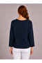Women's Navy Blue Round Neck Knitwear Blouse - 2