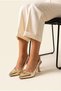 Women's Stylish Pointed Heeled Shoes with Gold Buckle Detail