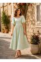 Water Green Daisy Square Neck Flared Women's Dress - 5