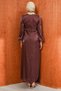 Plum-Colored Elastic Sleeves and Stone Detailing Evening Dress - 5