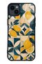 iPhone 14 Plus Glossy Phone Case with Mediterranean Lemon Mosaic Design