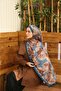 Petra Abstract Floral Pattern Shawl - Indigo Brown - 3