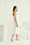 Ecru Lace 2-Piece Nightgown Set, Dowry Off-White Robe Set, V-Neck Viscose Home Dress with String Straps, Women's Nightgown Robe Set - 6