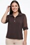 Women's Polo Collar Crystal Button Detailed Sleeves Tulle Plus Size Lycra Blouse