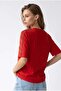 2166 Women's Stone Detailed Crew Neck Short Sleeve Blouse Red - 6
