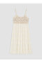 White U-Neck Ruffle Crochet Dress with Rope Straps - 5