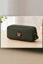 Unisex Khaki Pen Holder, Double Compartment Pen Case, Teddy Bear Logo, 20X10X5Cm