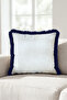 Floral Pattern Stylish Fringed Pillow Cover - Elegant Floral White Blue Navy Blue Tassel Throw Pillow Cover - 3