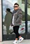 Boys' Hooded Printed Reflective Detailed Nova Fabric Winter Inflatable Coat Km4017 - 4