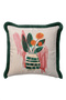 Abstract Floral Vase Fringed Pillowcase-Artistic Botanical Green Pink Black Tassel Throw Pillow Cover - 2