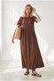 Women's Brown Asymmetrical Front Stitched Long Bell Cotton Dress Elb-19002446 - 5