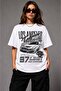White Oversize Cotton Los Angeles Speed Back Printed Relaxed Fit Unisex T-Shirt