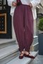 Women's Lace-Up Modal Trousers with Elastic Waist, Plum Color - 4