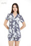 Women's 100% Viscose Floral Patterned Shirt Collar Shorts Set