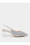 Silver Rhinestone Pointed Toe Slingback Pumps