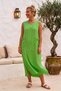 Pistachio Green Pool Collar Sleeveless Double Pockets Washable Dirty Stitched Muslin Long Woven Dress 120 62 - 3