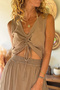 Light Brown Sleeveless Gathered Cotton Crop Fit Woven Blouse 50 45 - 2