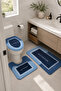 Non-Slip Based Washable 3-Piece Toilet Set Navy Blue Bath Mat – Modern Bathroom Rug