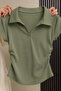 Women's Slim Polo Collar Crop Stretchy Fabric Casual Basic T-Shirt