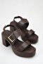 Women's Brown Thick Heeled Sandals Open Back Casual Shoes