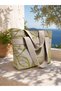 Leaf Patterned Design Green Beige Color Shoulder Bag