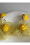 Yellow Tulle Detailed Flower Straw Earrings (6 cm) - 2