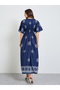 Dark Blue Graphic Print V Neck Maxi Dress - 5