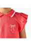 Collared Ruffle Cap Sleeves Polo T-shirt with Bow Print - 5