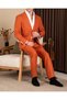 Slim Fit Men's Mono Collar Bag Pocket Linen Fabric Jacket Pants Suit Orange T20111-35 - 4